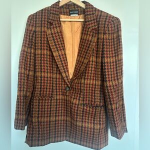 Vintage Paul Harris Houndstooth Plaid Blazer Jacket Small Brown Green Academia